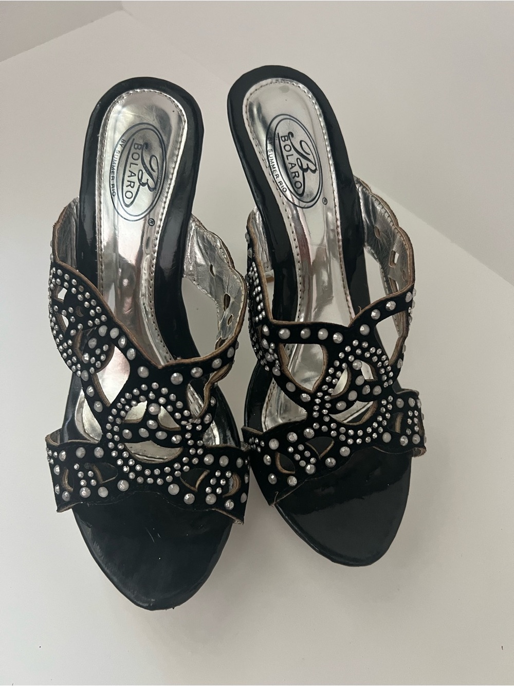 Summer Rio Black Rhinestone Open-Toe Heeled Slides